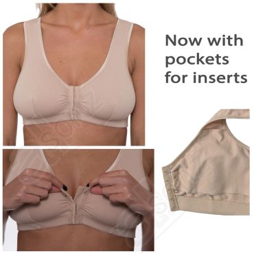 Ladies Gemm Nude Cotton Rich Front Fastening Bra with Pockets