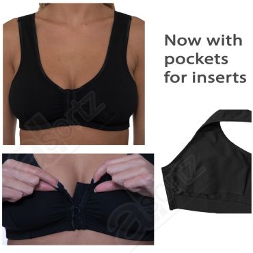 Ladies Gemm Black Cotton Rich Front Fastening Bra with Pockets