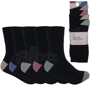 Ladies 5 Pair Pack Heel & Toe Cotton Rich Socks