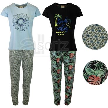 Ladies Short Sleeve Long Pyjama Set