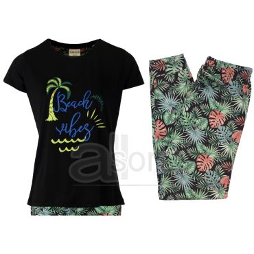 Ladies Short Sleeve Long Pyjama Set