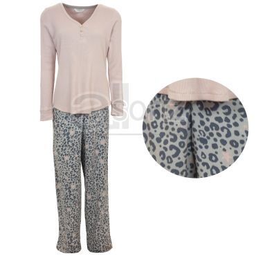 Ladies Cotton Pink & Grey Pyjama Set