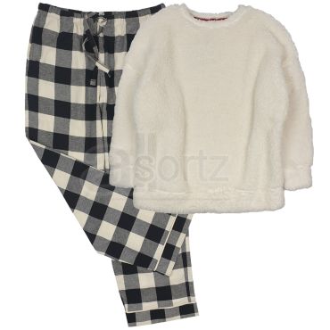 Ladies Mono Checked Pyjama Loungewear Set