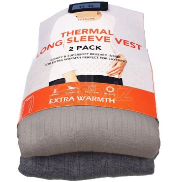 Ladies 2 Pack Cream & Grey Thermal Long Sleeved Vest Tops