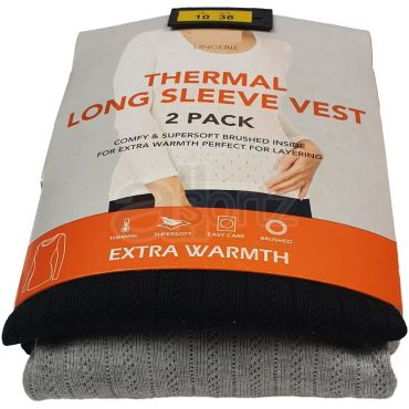 Ladies 2 Pack Thermal Long Sleeved Vest Tops