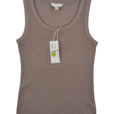 Ladies Beige Cotton Rich Ribbed Vest Top