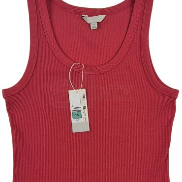 Ladies Cranberry Cotton Rich Ribbed Vest Top