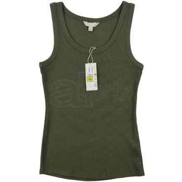 Ladies Hunter Green Cotton Rich Ribbed Vest Top