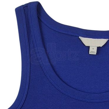 Ladies Blue Cotton Rich Ribbed Vest Top