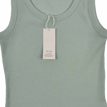 Ladies Light Green Cotton Rich Ribbed Vest Top