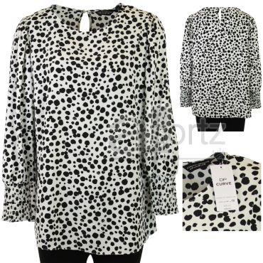 Ladies Plus Size White Tunic Top With Black Spots