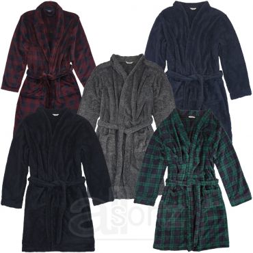 Mens Super Soft Velour Fleece Dressing Gown