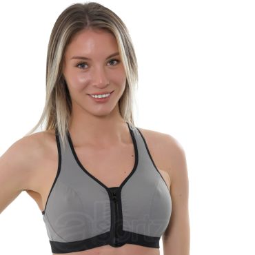 Ladies Gemm Grey & Black Zip Front Fastening Sports Bra