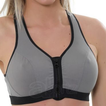 Ladies Gemm Grey & Black Zip Front Fastening Sports Bra