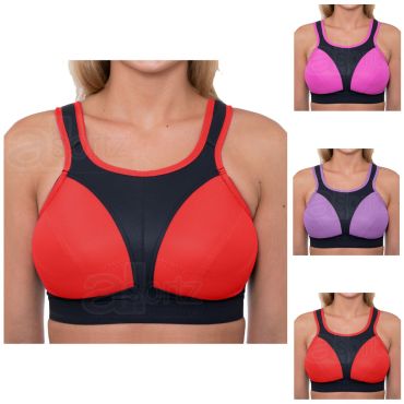 Ladies Gemm Black & Pink Sports Plus Size Bra in D - J Cup