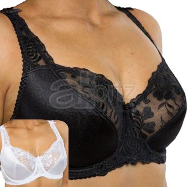 Ladies Gemm by Dipti Satin & Lace Bra in Black or White D - J Cup