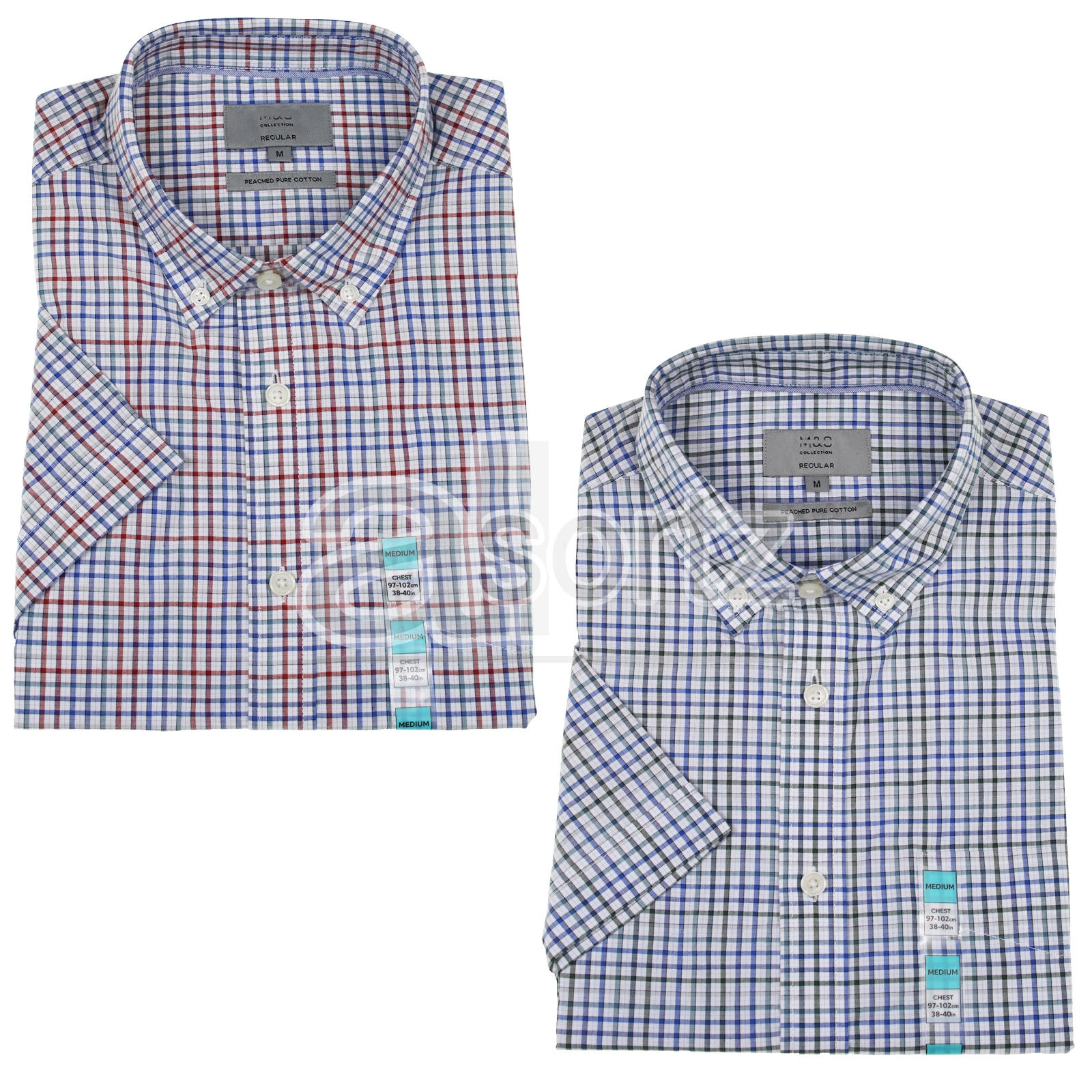 Mens Top Store Short Sleeve Shirt Peached Pure Cotton Checked Smart