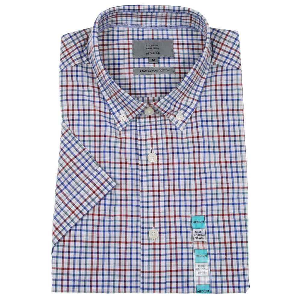 Mens Top Store Short Sleeve Shirt Peached Pure Cotton Checked Smart ...