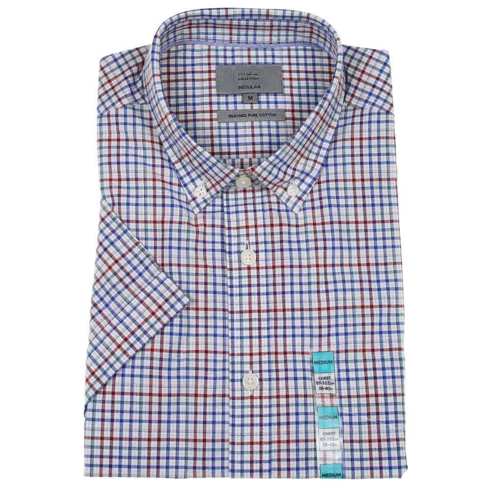 Mens Top Store Short Sleeve Shirt Peached Pure Cotton Checked Smart